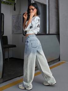 SHEIN Cottnline LOW WAIST DOUBLE POCKET BLUE JEANS WOMAN - Dusty Blue - View 2
