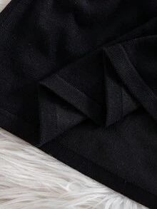 SHEIN Gaun Rajut Lucu Lengan Panjang dengan Kerah dan Kancing Desain Blok Warna untuk Bayi Perempuan, Musim Gugur/Musim Dingin - Hitam dan Putih - View 9
