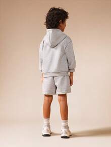 SUMWON Kids Two Piece Grey Fleece Set With Cozy Centre Pocket Hoodie And Matching Drawstring Shorts For Boys Autumn Winter Essential Wear - Light Grey - View 2
