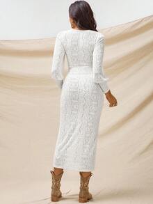 Boho Mama Váy bầu ren bó màu trơn thanh lịch - trắng - Xem 2