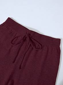 Franclia 2pcs/Set Women Casual Loose Knit Sweater & Pants Loungewear Set, Comfortable & Minimalist Design - Burgundy - View 5