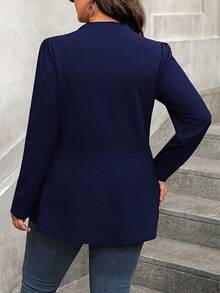 EMERY ROSE Plus Size Women Solid Color Long Sleeve Zip-Up Casual Jacket Coat Winter Fall Autumn - Navy Blue - View 2