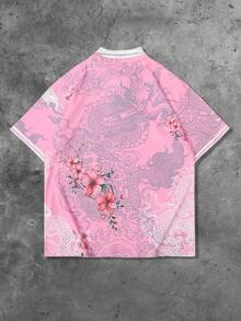 ROMWE MEN Prep Polo de hombre con estampado gráfico de calle, adecuado para uso diario, primavera/verano - Rosa - Ver 2