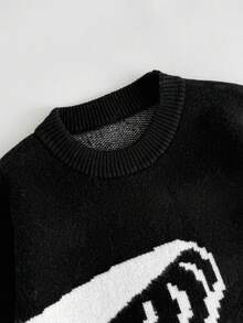 Manfinity VCAY Herren Lässig Farbblockstreifen Patchwork Langarm Pullover, Herbst/Winter, Grunge Stil - Schwarz - Übersicht 4