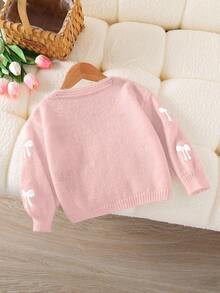 Souflis Souflis Young Girl 1 Piece Sweet Bow-Embroidered Cardigan, V-Neck Open Front Cardigan, Lightweight Cardigan For School & Weekend Outings, Spring/Fall Cute