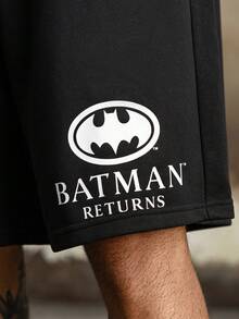 BATMAN X SHEIN Men's Casual Portrait Graphic Crew Neck Sweatshirt And Shorts Set, Autumn - Black and White - View 4