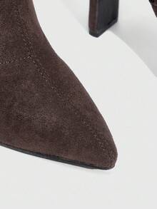 Daringsoles 女士尖头粗跟性感绒面革过膝靴，棕色，正式派对靴，秋冬