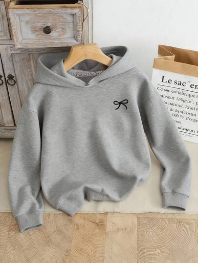 Genkimix Kids 少女甜美简约蝴蝶结印花宽松卫衣，薄荷绿，百搭休闲校园风，适合上学、外出、运动等场合。