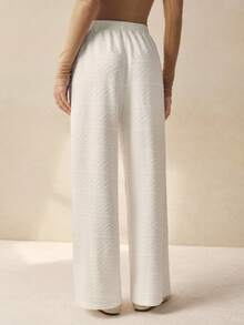 Cévolie Women's Elastic Waist Wide Leg Loose Casual Pants - White - View 2