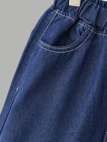 Oversized Casual Denim Shirt & Shorts Set For Tween Boy Contrast Stitching