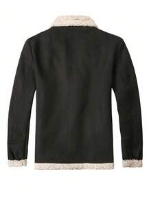 Manfinity Homme 男士休闲时尚街头拼接泰迪绒翻领长袖外套，秋冬款 - 黑色 - 查看 2