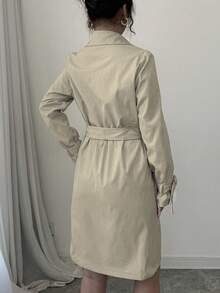 Chiquease 街头风休闲长袖女式风衣，秋冬时尚女装风衣女式外套 - 橄欖綠 - 查看 2