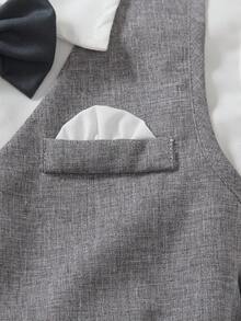 SHEIN 2 件儿童绅士套装，包括长袖背心夹克和及踝长裤，适合学校、生日派对、婚礼、洗礼的正式西装，优雅复古风格 - 灰色 - 查看 6