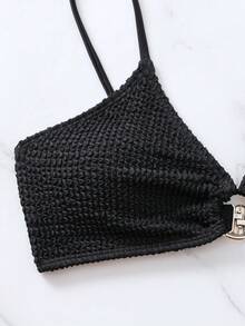 Swim Basics 夏季海滩环扣式吊带比基尼上衣黑色比基尼上衣黑色胸罩内置胸罩上衣女士胸罩女士胸罩 - 黑色 - 查看 5