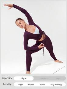 GLOWMODE Áo croptop tay dài cổ chữ V buộc eo FeFeatherFit™ dành cho yoga cường độ thấp, thích hợp sử dụng hàng ngày. - Cola anh đào - Xem 5