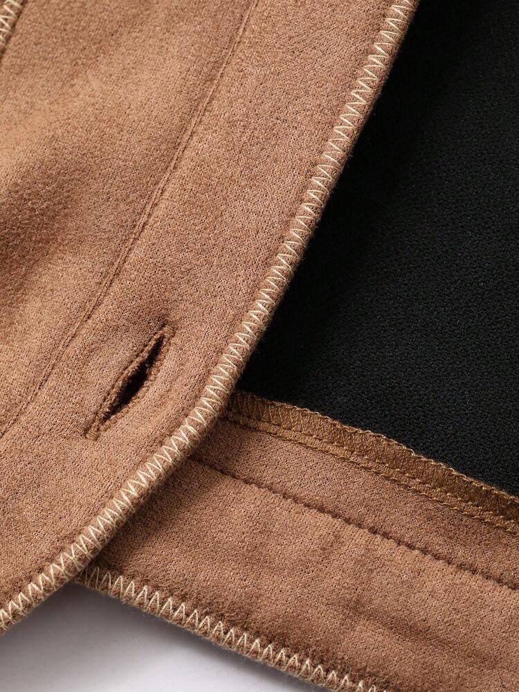 Women's V-Neck Suede Floral Embroidery Printed Sleeveless Short Vest, Casual & Elegant Jacket