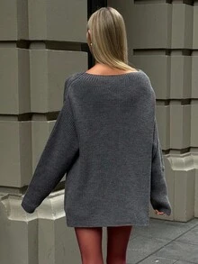 Aloruh Women's Autumn/Winter New Casual Elegant Loose Turtleneck Ribbed Long Sleeve Sweater, Dark Gray Winter - Dark Grey - View 2