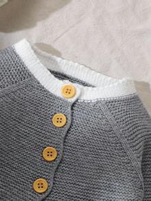 2pcs Baby/Toddler Grey Sweater Set - Long Sleeve Cardigan Jacket + Adorable Ruffled Hem & Cuff Beanie Hat