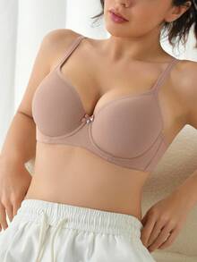 1pc Women's Minimalist Fashion Simple Wirh Cups Daily Casual Lingerie Bra - Coffee Brown - View 4