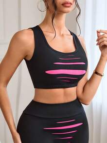SHEIN Sports Top Esportivo Feminino Reversível e Sem Costura com Enchimento Removível, Uso Casual Diário, Adequado para Todas as Estações - Preto - Visão 6