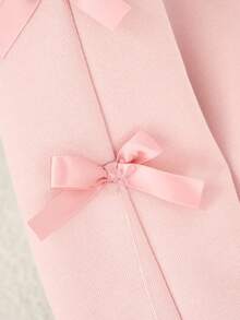 SHEIN Sparklyn 少女连帽卫衣，秋冬新款，长袖，粉色上衣，袖口饰有平行粉色蝴蝶结，舒适修身休闲运动卫衣，可与家人/姐妹装搭配 - 粉色 - 查看 7