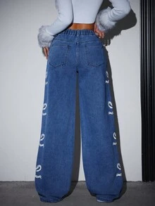 SHEIN PETITE Women's Casual Loose Fit Jeans With Bow Detail, Women Bow Jeans Pants,Denim Pants,Winter Women Clothes,Homecoming Jeans,Going Out Bottoms - Dark Wash - View 7