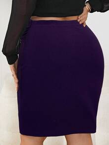 SHEIN Tall CURVE Plus Size Solid Color Pleated Bodycon Elegant Skirt - Purple - View 2