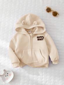 Cozy Pixies Baby Girl Letter Print Versatile Hooded Casual Zip-Up Jacket Autumn Winter Clothes For Girl - Apricot - View 3