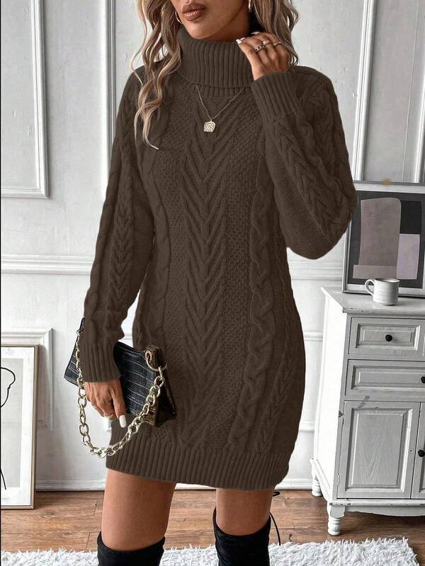 EMERY ROSE Casual Solid Color Turtleneck Knit Dress, Autumn/Winter, Christmas