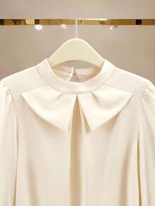 GlowEve Women's Elegant Commuter Beige Collar Faux Bowknot Long Sleeve Shirt - Beige - View 3