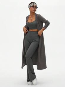 Dewbera Bộ 3 trang phục tập yoga tối giản cá nhân hóa - Áo khoác, áo ba lỗ và quần - Xám - Xem 8