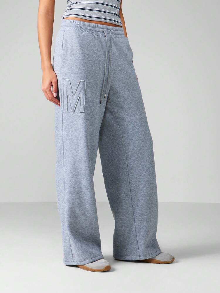 MISSGUIDED Wide Leg Jogger Sweatpants Loungewear High Rise Casual Comfort French Terry Logo Embossed Drawstring Elastic Waist Relaxed Fit Winter Fall Pants