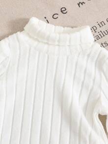 SHEIN Baby Boy/Girl Basic High Neck High Elasticity Ribbed Brushed Thermal Fitted Long Sleeve Top, Suitable For Winter Layering - White - View 5