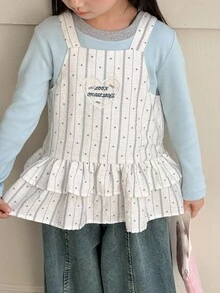 DAZY 女童条纹刺绣吊带背心 - 藍色 - 查看 1