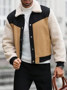 Manfinity Homme Herren Lässiger Kontrast-Farbiger Einreihiger Mantel, Herbst/Winter - Verschiedenfarbig - Übersicht 3