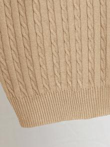 SHEIN 青少年男孩宽松休闲扭花针织背心，价格实惠的秋冬女孩服装 - 卡其色 - 查看 5