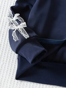 Genkimix Kids Young Girl' White Cute Lace Bowknot Ribbon Hoodie Jacket