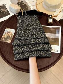 SHEIN Franclia 2025 Höst/Vinter Moderiktiga amerikanska streetstyle leopardmönster lösa raka jeans för kvinnor, enkla byxor för skolstartssäsongen - Multifärgad - Visa 5