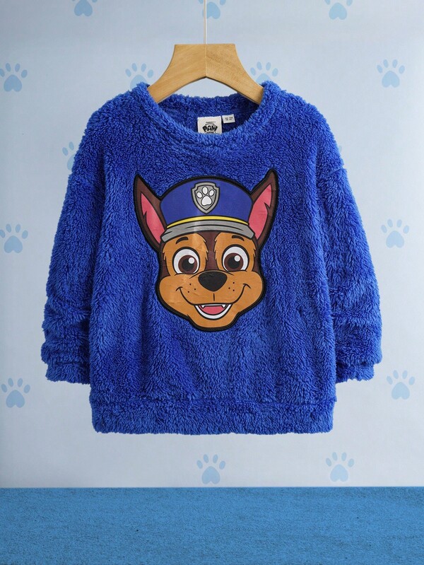 SHEIN | PAW Patrol Sudadera informal de forro polar coral con cuello redondo, hombros caídos y manga larga con personaje de dibujos animados para niño, otoño/invierno