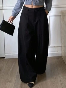 DAZY 纯色保暖内衬厚哈伦裤，休闲街头风格女裤，秋冬 - 黑色 - 查看 5