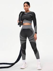 Seamluxe SHEIN Sport 女士无缝运动服套装，适合健身、瑜伽、跑步，时尚百搭 - 彩色 - 查看 3