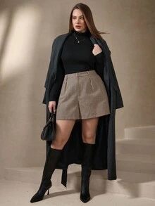 Chikora Shorts Soltos Plissados Estampa Pied-de-poule Plus Size para Mulheres, Fantasias de Inverno, Outono, Halloween, Natal, Ano Novo, Ação de Graças, Vintage - Multicolorido - Visão 8