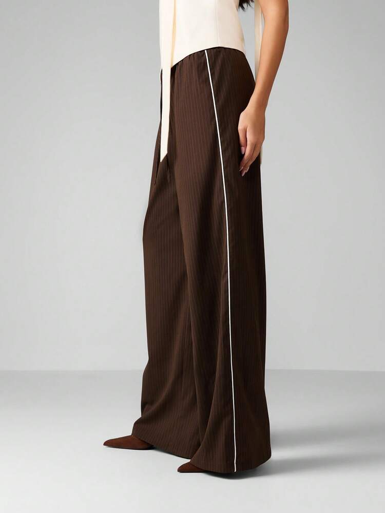 MISSGUIDED Professional Wide Leg Pinstripe Pants Formal Office Wear High Waist Trouser Business Workwear Fall Winter Collection
