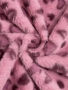 SHEIN Unity 1件女士仿皮草外套，粉色蓬松爱心印花毛领休闲夹克，适合冬季/情人节穿着 - 粉色 - 查看 5