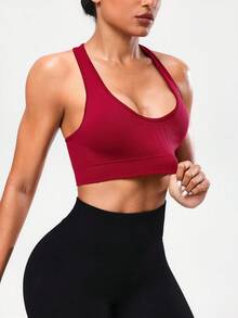 Gameset SHEIN Sport Nahtloser Sport Yoga Doppelschicht BH/Abnehmbarer Körbchen Baumwolle/Rückenfrei Tank Top/Feuchtigkeitsableitend/Fitness Yoga/Outdoor Laufen/Modisch Sexy/Vielseitig