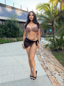 Shopreo Cover up de cintura con nudo de malla transparente - Negro - Ver 4