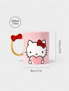 HELLO KITTY AND FRIENDS | SHEIN Cartoon Bow Pattern 380ml Ceramic Mug - Pink - View 4