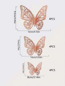12Pcs/24Pcs Hollow Butterfly Wall Decals 3D Butterflies Stickers DIY Removable PVC Refraction Shiny Gold Silver Rose Gold Multicolor Art Decor For Kids Girls Bedroom Wedding Decoration Living Room Home Decor - Rose Gold - View 2