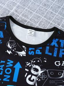 2 件套男童游戏机印花针织弹力圆领长袖上衣和裤子柔软舒适睡衣套装 - 彩色 - 查看 5