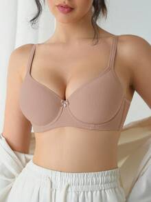 1pc Women's Minimalist Fashion Simple Wirh Cups Daily Casual Lingerie Bra - Coffee Brown - View 7